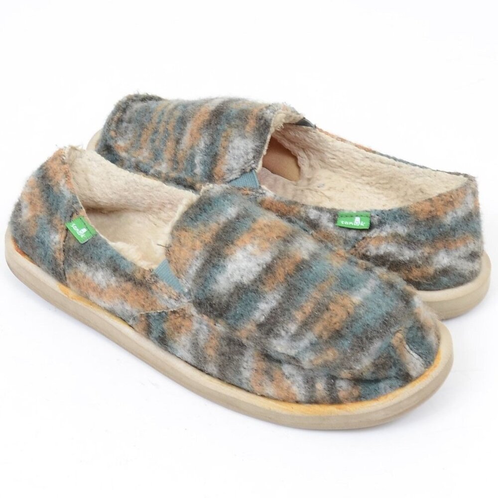 Sanuk Cali Chill Dusty Teal Faux Fur Antimicrobial Flat Shoes Size 8